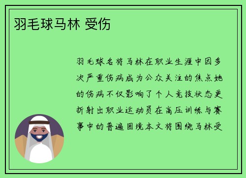羽毛球马林 受伤